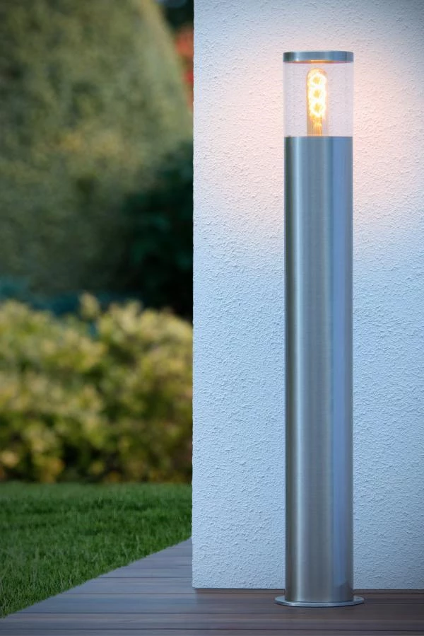 Lucide FEDOR - Bollard light - 1xE27 - IP44 - Satin Chrome - atmosphere 2